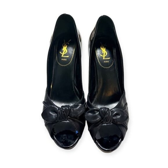 Yves Saint Laurent Palais 105 Peep Toe Pumps in Black Patent/ Leather, Size 39.5 - Picture 6 of 16